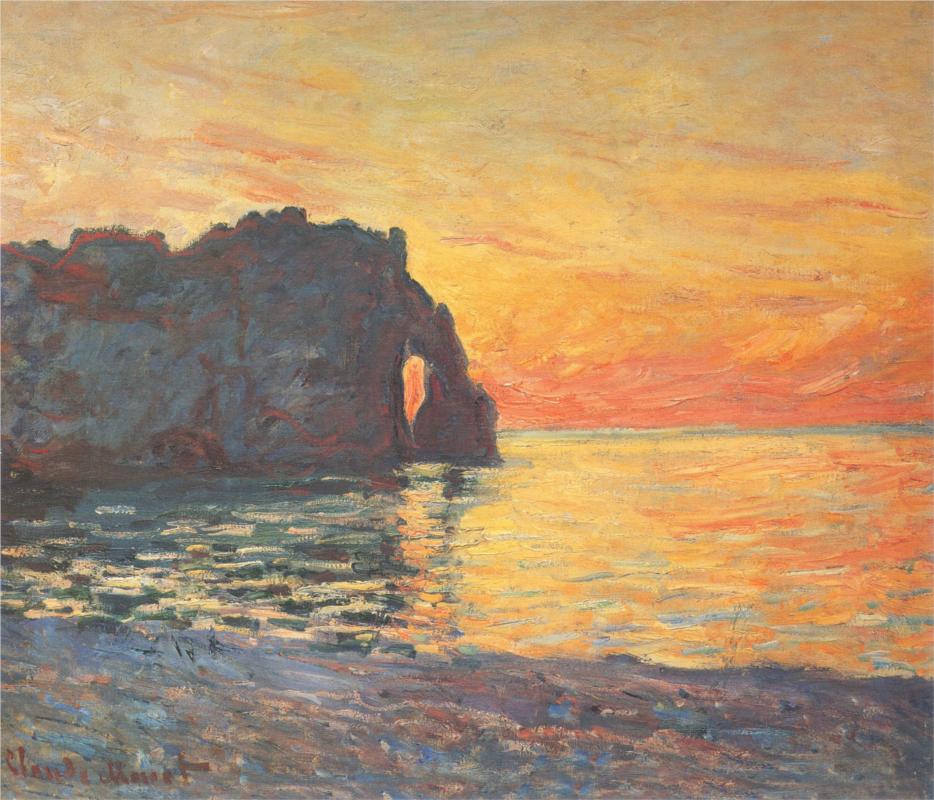 Etretat, Cliff of d`Aval, Sunset - Claude Monet Paintings